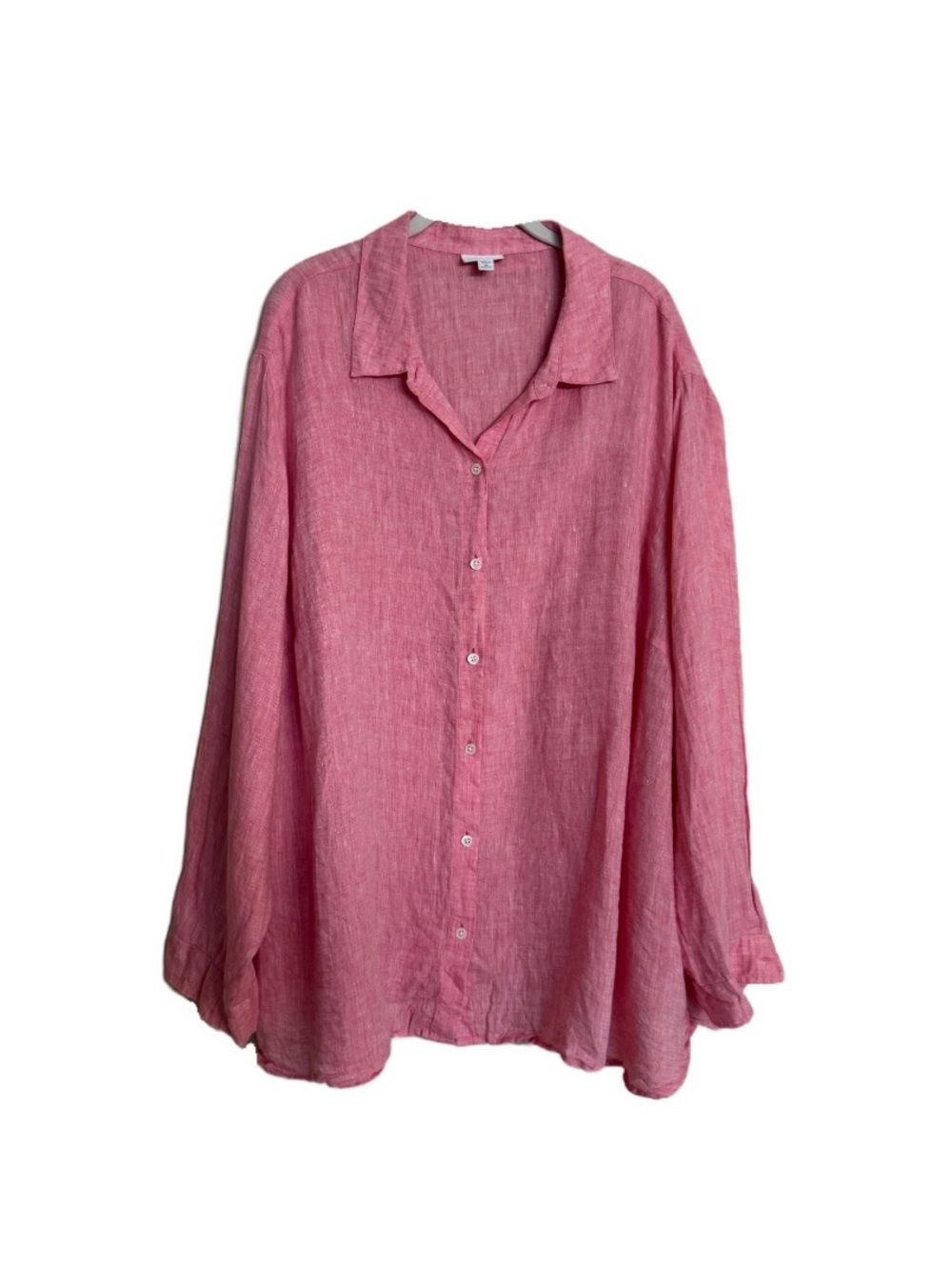 J Jill Love Linen Pink Long Sleeve Button Up Shirt 100% Linen Sz 4X Lightweight
